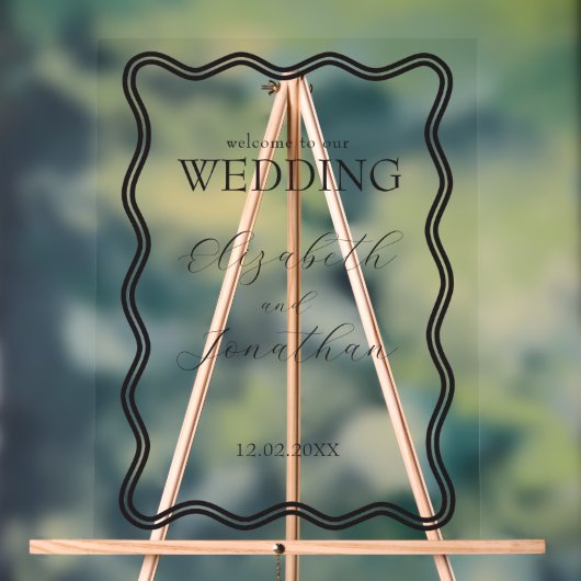 Black Wavy Lijst bruiloft welkom Acryl Bord (Neutraal)