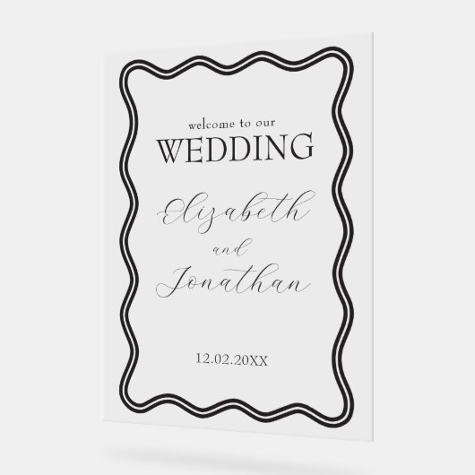 Black Wavy Lijst bruiloft welkom Acryl Bord (Hoek)