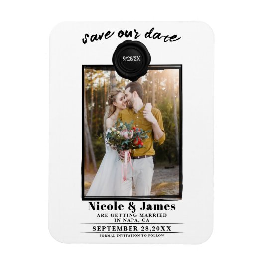Black Wax Seal Foto Bruiloft Save the Date Magneet (Verticaal)