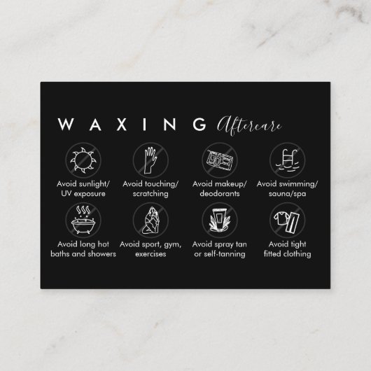 Black Waxing na zorgadviezen Bedankt Visitekaartje (Achterkant)