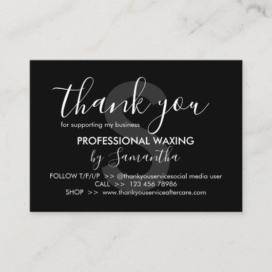 Black Waxing na zorgadviezen Bedankt Visitekaartje (Voorkant)