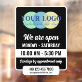 Black We Are Open Hours With Your Logo Raamsticker (Vel 2)