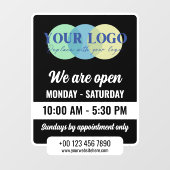 Black We Are Open Hours With Your Logo Raamsticker (Vel)