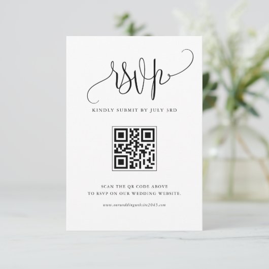 Black we Do Modern Calligraphy Wedding QR Code RSVP Kaartje (Staand voorkant)