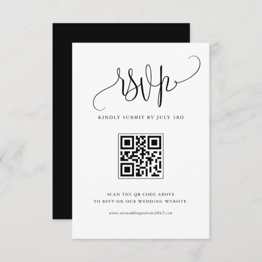 Black we Do Modern Calligraphy Wedding QR Code RSVP Kaartje (Voorkant / Achterkant)