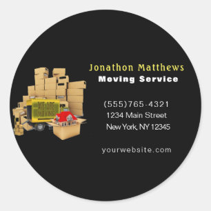 Black we verplaatsen dozen met pakketservice ronde sticker