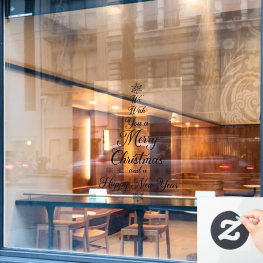 Black we wensen u een prettig kerstvenster. raamsticker (Cafe Raam)