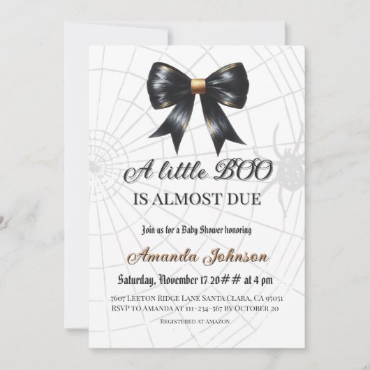 Black Web Halloween Little Boo Bow Baby shower Kaart (Voorkant)