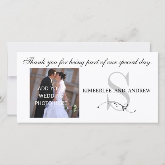 Black Wedding Bedankt Monogram Namen Fotokaart (Voorkant)