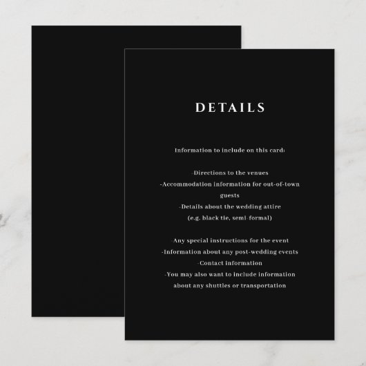 Black Wedding Details Enclosure Kaart (Voorkant / Achterkant)