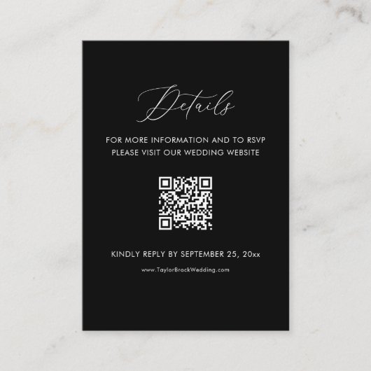 Black Wedding Details Website QR Code Informatiekaartje (Voorkant)