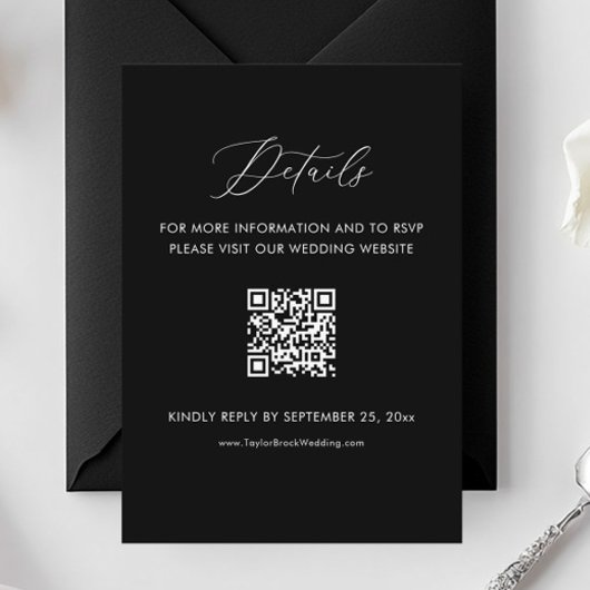 Black Wedding Details Website QR Code Informatiekaartje