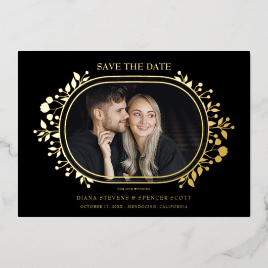 Black Wedding Fancy Ornament Frame Flowers Folie Uitnodiging (Voorkant)