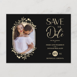 Black Wedding Fancy Ornament Frame Flowers Photo Aankondigingskaart