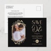 Black Wedding Fancy Ornament Frame Flowers Photo Aankondigingskaart (Voorkant / Achterkant)