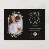 Black Wedding Fancy Ornament Frame Flowers Photo Aankondigingskaart (Voorkant)