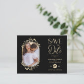 Black Wedding Fancy Ornament Frame Flowers Photo Aankondigingskaart (Staand voorkant)