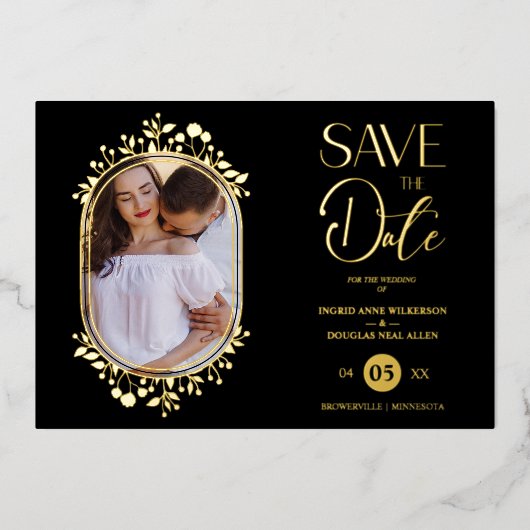 Black Wedding Fancy Ornament Frame Flowers Photo Folie Uitnodiging (Voorkant)