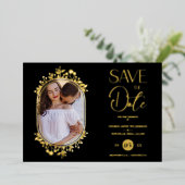 Black Wedding Fancy Ornament Frame Flowers Photo Folie Uitnodiging (Staand Voorkant)
