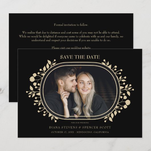 Black Wedding Fancy Ornament Lijst Flowers Foto (Voorkant / Achterkant)