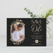 Black Wedding Fancy Ornament Lijst Flowers Foto Save The Date (Staand voorkant)