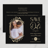 Black Wedding Fancy Ornament Lijst Flowers Foto Save The Date (Voorkant / Achterkant)