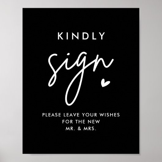 Black Wedding Guest Book Kindly Sign Poster (Voorkant)