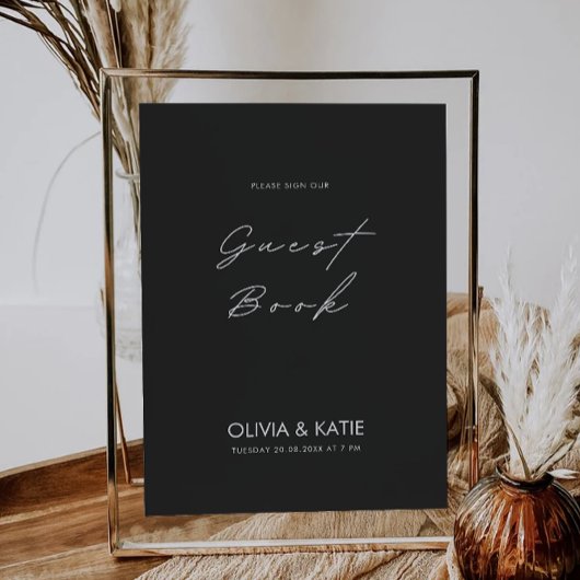 Black Wedding Guest Book Sign Sjabloon Kaart