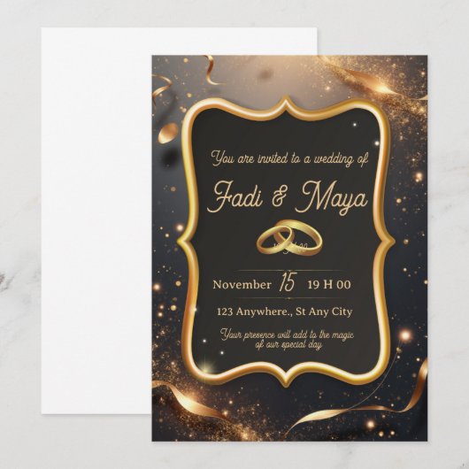  Black wedding invitation card Kaart (Voorkant / Achterkant)