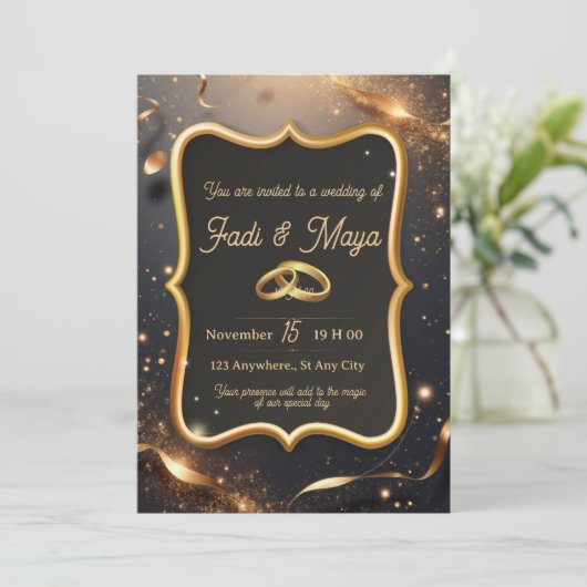  Black wedding invitation card Kaart (Staand voorkant)