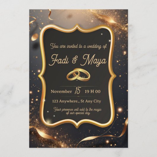  Black wedding invitation card Kaart (Voorkant)