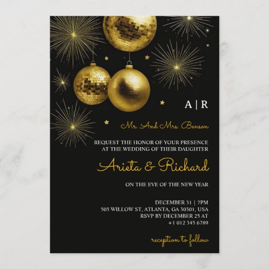 Black wedding invitation with gold text kaart (Voorkant)