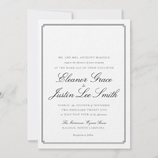 Black Wedding Invitation with Monogram Space Kaart (Voorkant)