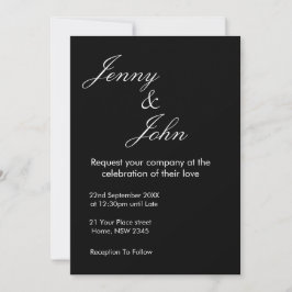 Black Wedding Invitation with White Text | Elegant Kaart