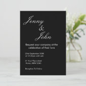 Black Wedding Invitation with White Text | Elegant Kaart (Staand voorkant)