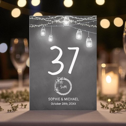 Black Wedding Mason Jar Table Number Kaart