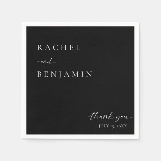 Black Wedding Minimalist Script Dank u Elegant Servet (Voorkant)