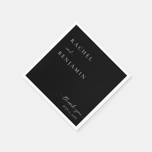 Black Wedding Minimalist Script Dank u Elegant Servet (Hoek)