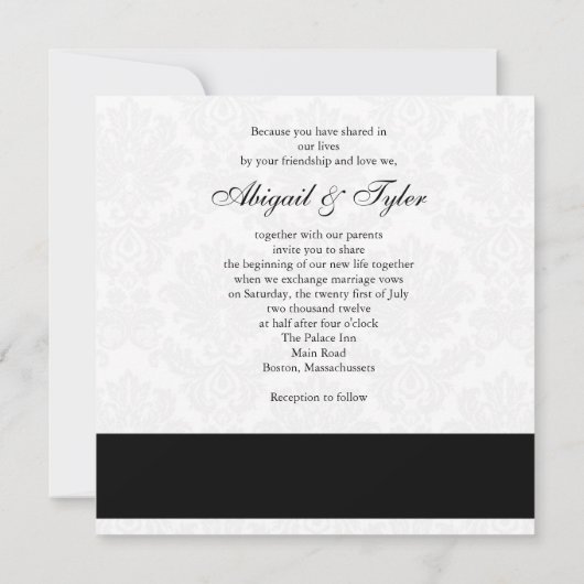 Black Wedding Monogram Damask Uitnodiging (Achterkant)