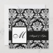 Black Wedding Monogram Damask Uitnodiging (Voorkant)