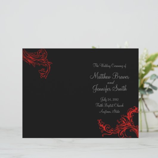 Black Wedding Order of Service & Ceremony Program (Staand voorkant)