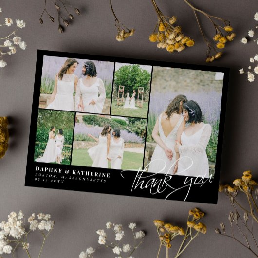 Black Wedding Photo Collage Script Hartelijk dank Bedankkaart
