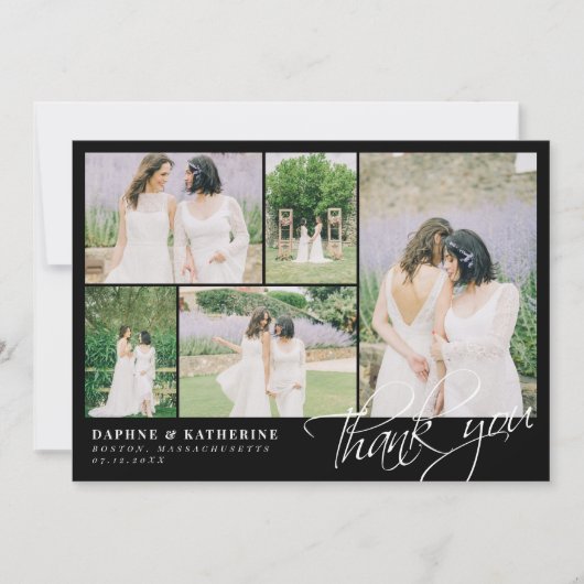 Black Wedding Photo Collage Script Hartelijk dank Bedankkaart (Voorkant)