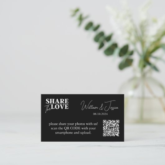 Black Wedding Photo Sharing met QR-code Informatiekaartje (Staand voorkant)