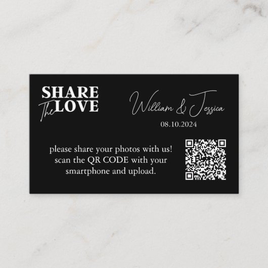 Black Wedding Photo Sharing met QR-code Informatiekaartje (Voorkant)