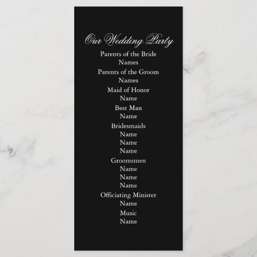 Black Wedding Program Programmakaart (Achterkant)