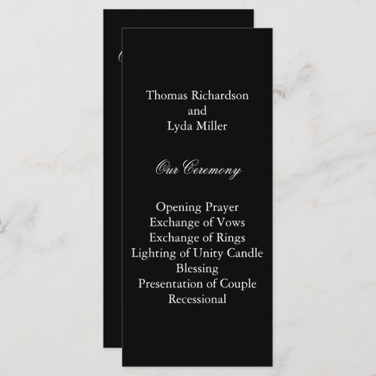 Black Wedding Program Programmakaart (Voorkant / Achterkant)