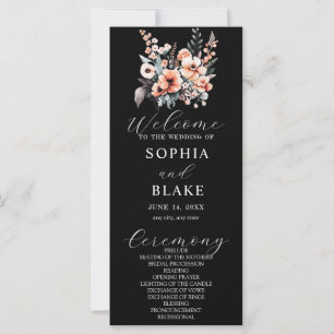 Black Wedding Programme White and Blush Flowers