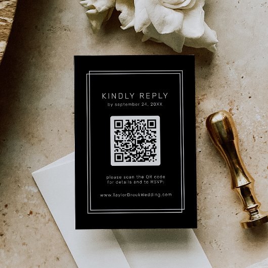 Black Wedding RSVP Kaart met QR Code / AVERY