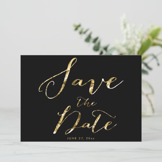Black Wedding Save the Date Kaart Elegant (Staand voorkant)